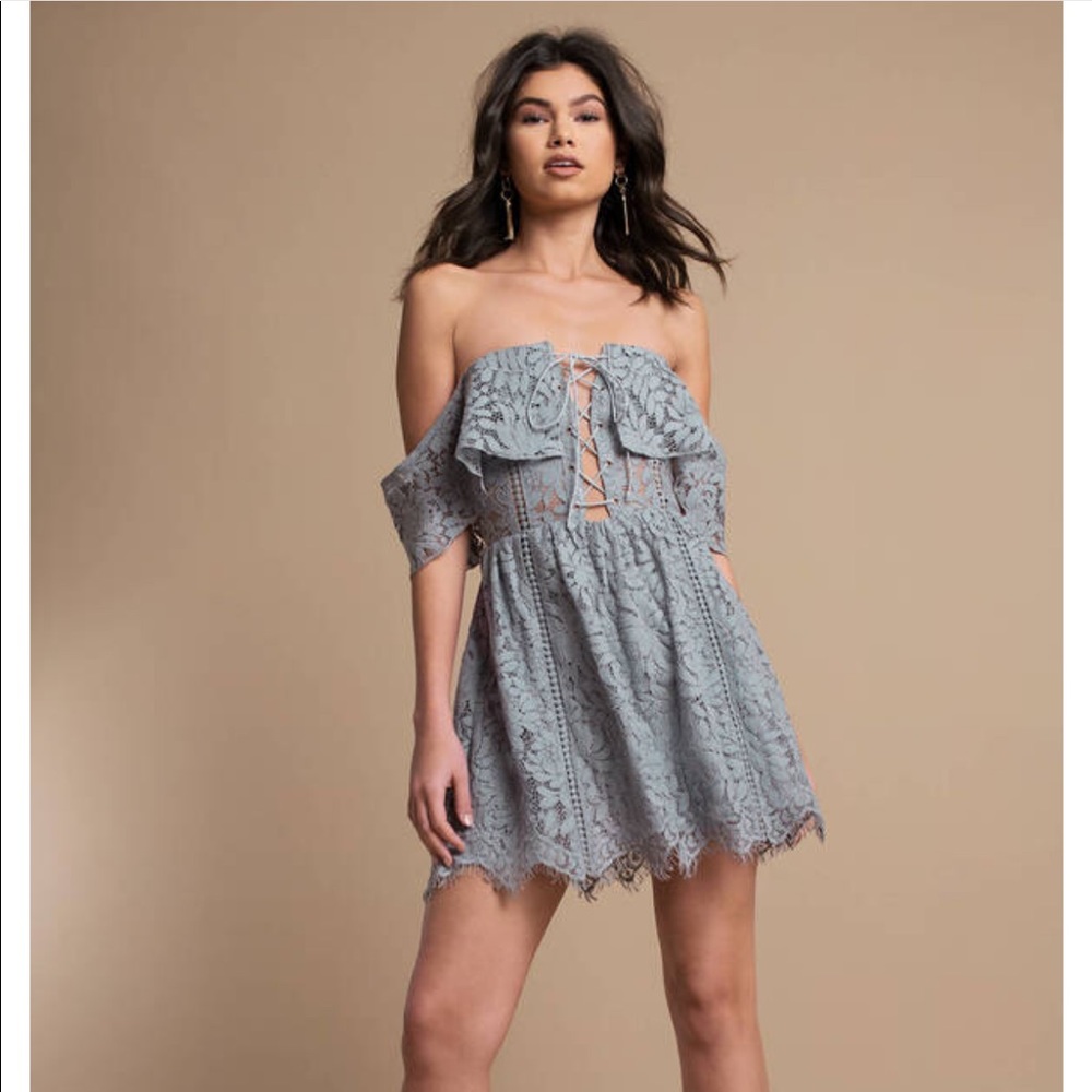 Lace, ruffle, off shoulder mini dress